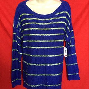 NWT a.n.a women's blue yellow striped 93% Acrylic Crewneck sweater size--XL